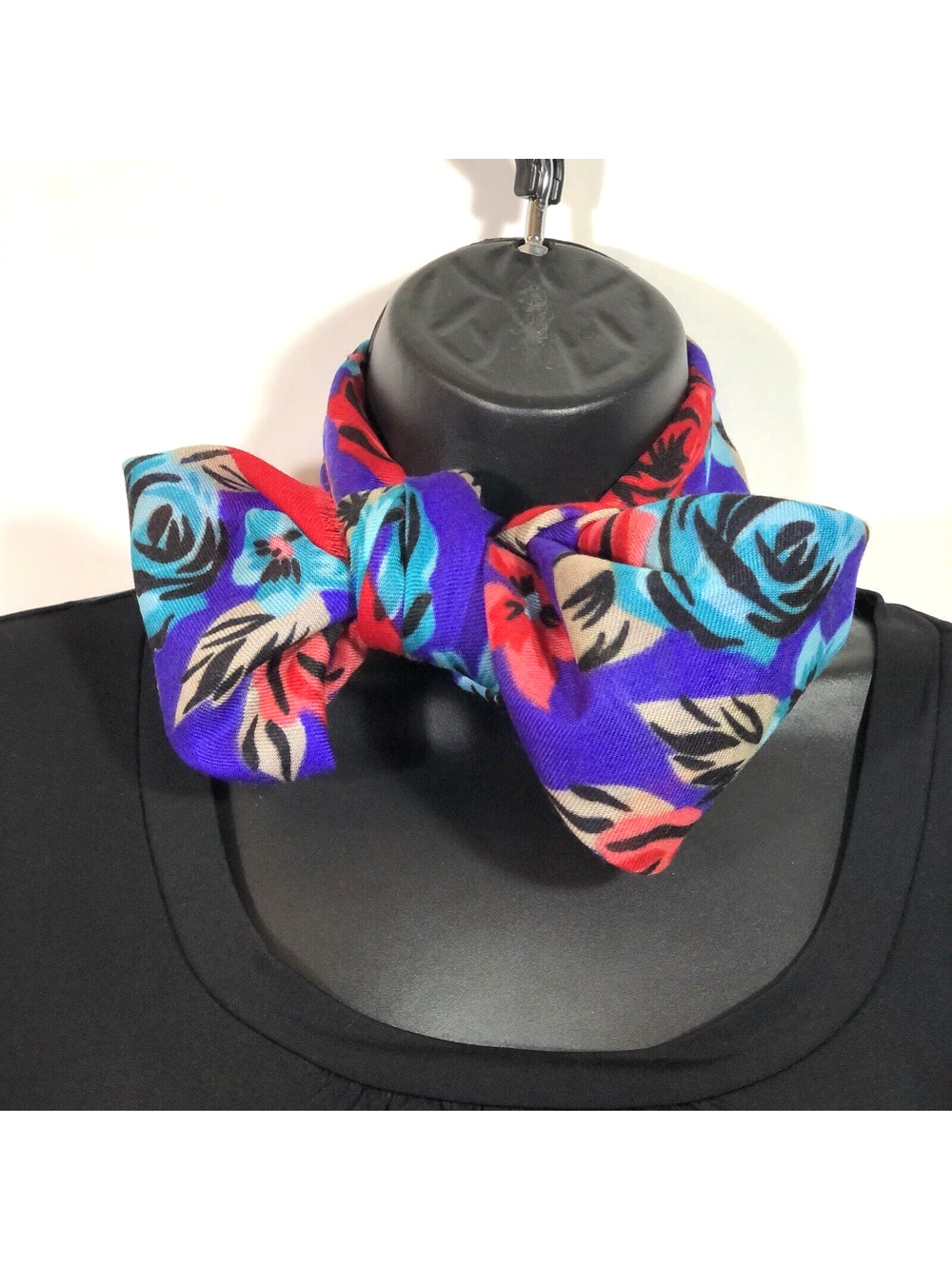 Vintage Glentex 30" Square Scarf Floral Purple Red Teal w/ Fringe, Japan Made